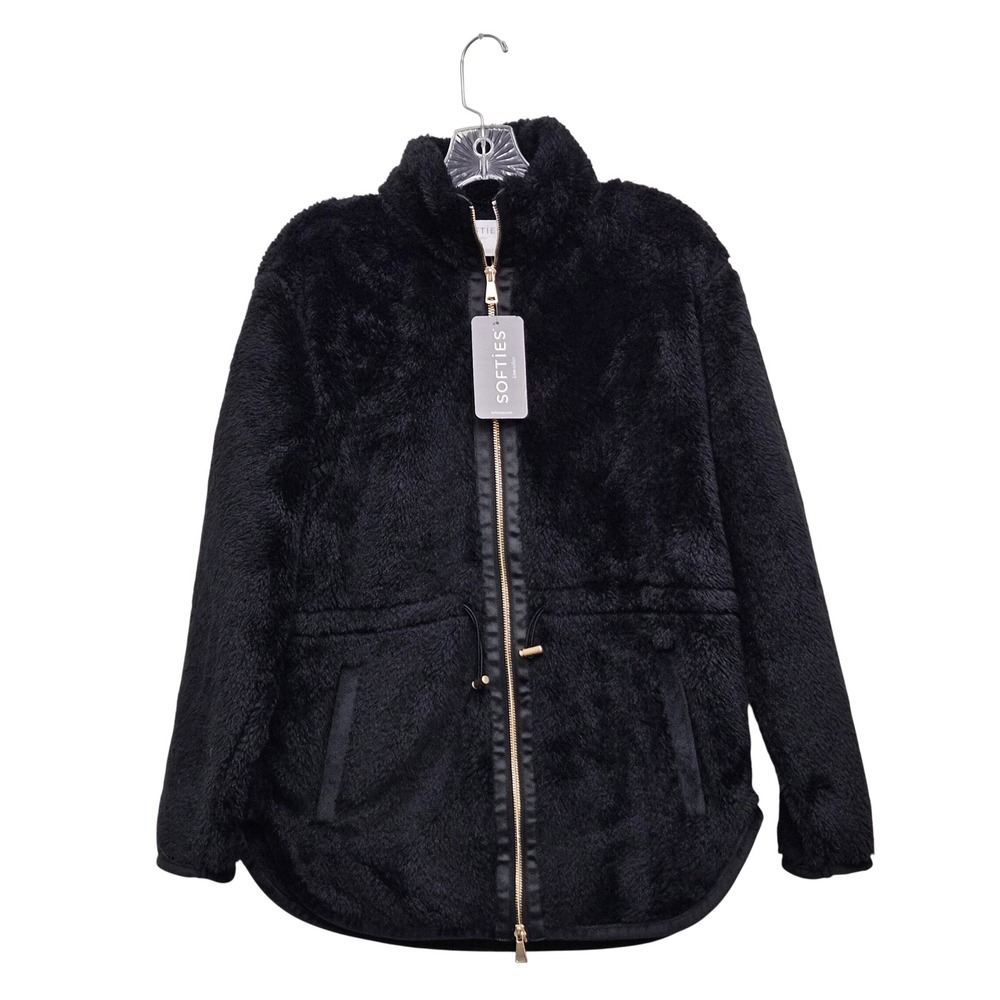 Softies Dreamplush Two Way Zip Tunic Womens S‎ Espresso Black Fleece Jacket Cozy